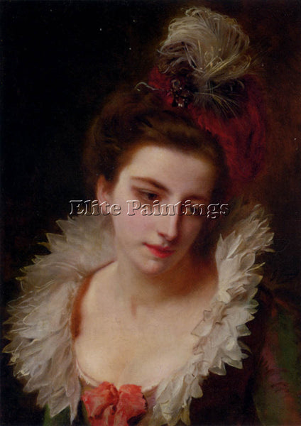 GUSTAVE JEAN JACQUET PORTRAIT OF A LADY WITH A FEATHERED HAT ARTIST PAINTING OIL