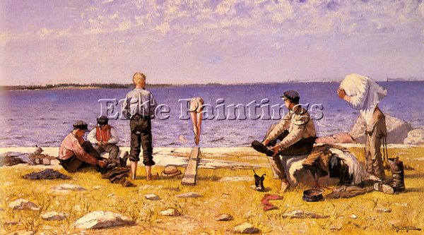 SWEDEN JANSSON EUGENE BOYS ON THE BEACH ARTIST PAINTING REPRODUCTION HANDMADE