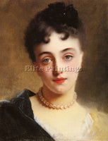 GUSTAVE JEAN JACQUET AN ELEGANT LADY WITH PEARLS ARTIST PAINTING HANDMADE CANVAS