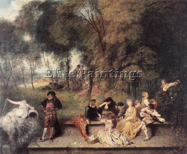 JEAN ANTOINE WATTEAU MERRY COMPANY IN THE OPEN AIR ARTIST PAINTING REPRODUCTION