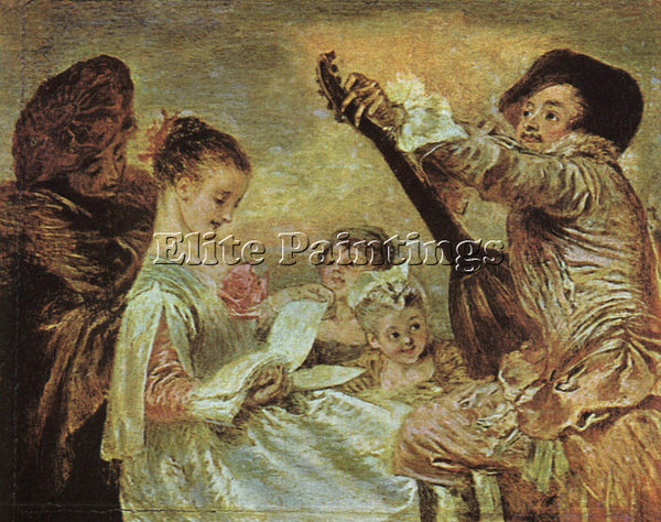 JEAN ANTOINE WATTEAU THE MUSIC LESSON ARTIST PAINTING REPRODUCTION HANDMADE OIL