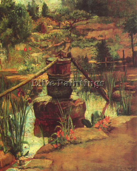 JOHN LAFARGE THE FOUNTAIN IN OUR GARDEN AT NIKKO ARTIST PAINTING HANDMADE CANVAS