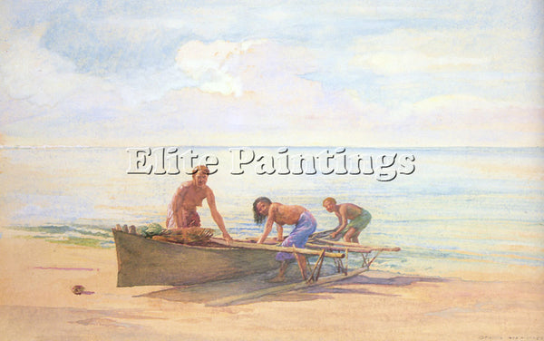 JOHN LAFARGE WOMEN DRAWING UP A CANOE ARTIST PAINTING REPRODUCTION HANDMADE OIL