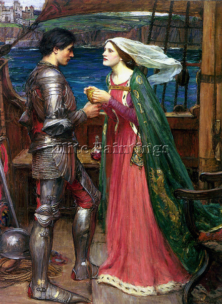 JOHN WILLIAM WATERHOUSE  TRISTAN AND ISOLDE SHARING THE POTION PAINTING HANDMADE