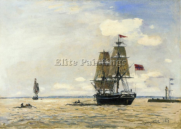 JOHAN BARTHOLD JONGKIND NORWEGIAN NAVAL SHIP LEAVING PORT OF HONFLEUR ARTIST OIL