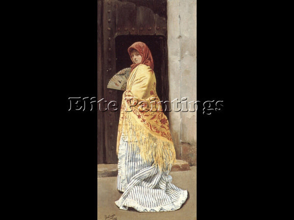 SPANISH JOSE GALLEGOS Y ARNOSA THE YELLOW SHAWL ARTIST PAINTING REPRODUCTION OIL