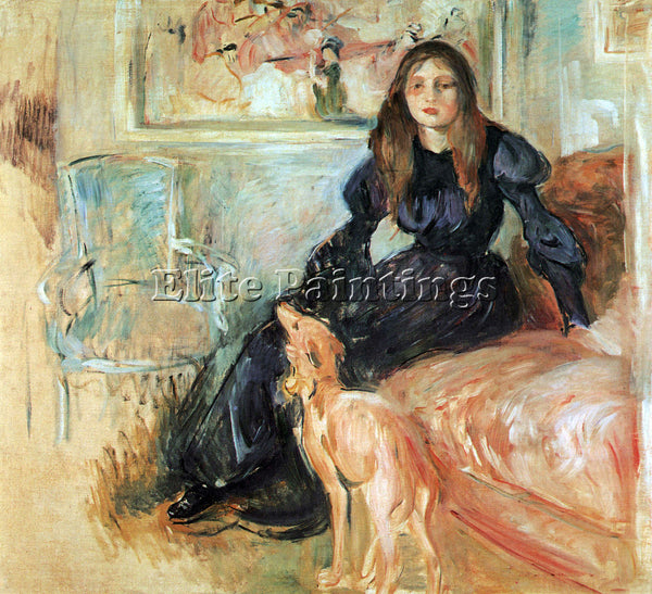 MORISOT JULIE MANET AND HER GREYHOUND LAERTES ARTIST PAINTING REPRODUCTION OIL