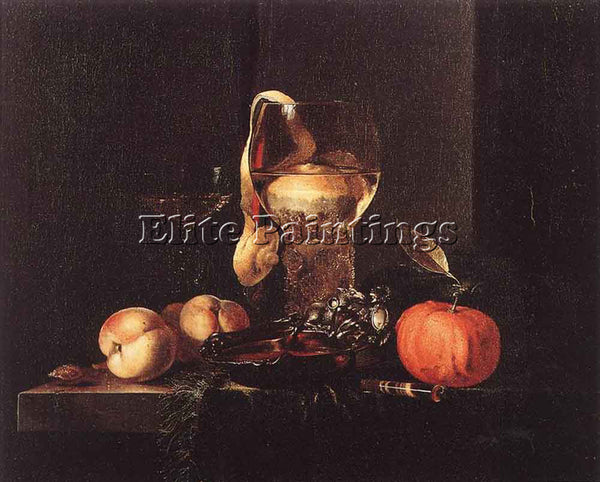 WILLEM KALF STILL LIFE WITH SILVER BOWL GLASSES AND FRUIT ARTIST PAINTING CANVAS