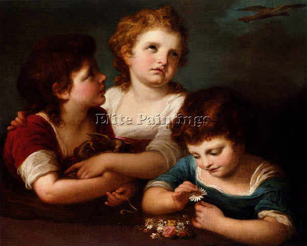 ANGELICA KAUFFMANN CHILDREN WITH A BIRDS NEST AND FLOWERS ARTIST PAINTING CANVAS