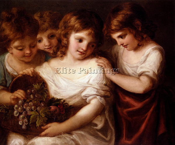 ANGELICA KAUFFMANN FOUR CHILDREN WITH A BASKET OF FRUIT ARTIST PAINTING HANDMADE