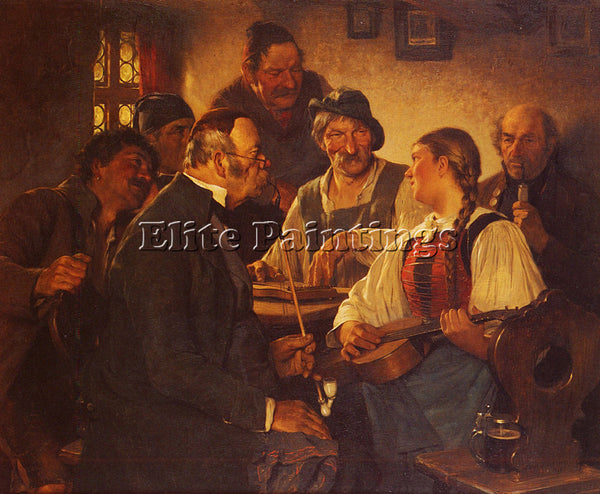 GERMAN KAUFFMAN HUGO WILHELM THE ZITHER PLAYER ARTIST PAINTING REPRODUCTION OIL