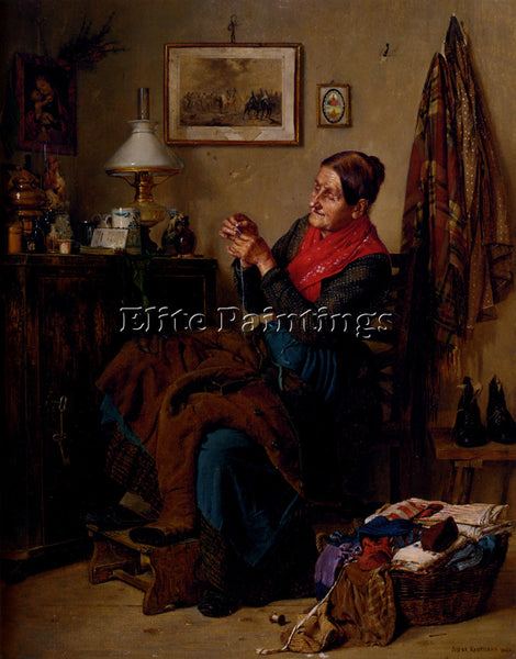 ISIDOR KAUFMANN DAS EINFADELN DER NADEL ARTIST PAINTING REPRODUCTION HANDMADE