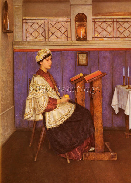 ISIDOR KAUFMANN YOUNG WOMAN IN THE SYNAGOGUE ARTIST PAINTING HANDMADE OIL CANVAS