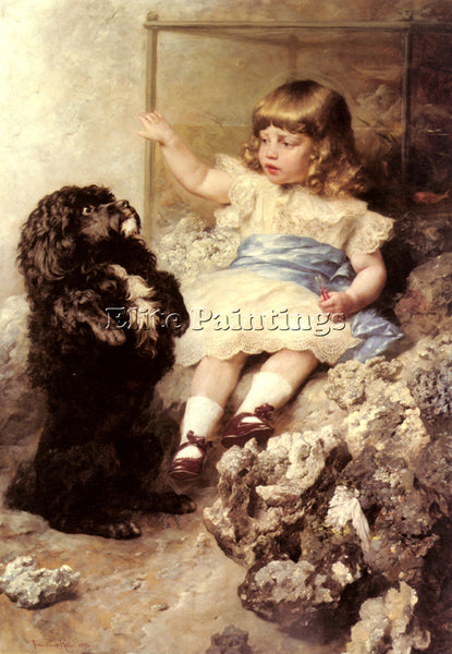 FERDINAND KELLER GIVE ME YOUR PAW ARTIST PAINTING REPRODUCTION HANDMADE OIL DECO
