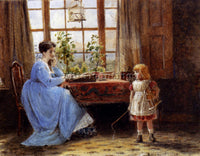 GEORGE GOODWIN KILBURNE A MOTHER AND CHILD IN AN INTERIOR ARTIST PAINTING CANVAS