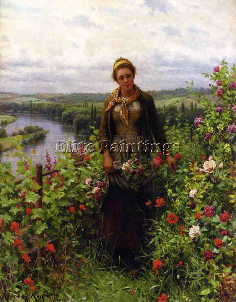 DANIEL RIDGWAY KNIGHT A MAID IN HER GARDEN ARTIST PAINTING REPRODUCTION HANDMADE
