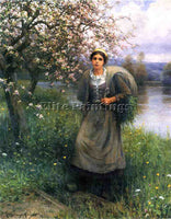 DANIEL RIDGWAY KNIGHT APPLE BLOSSOMS IN NORMANDY ARTIST PAINTING HANDMADE CANVAS