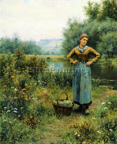 DANIEL RIDGWAY KNIGHT GIRL IN A LANDSCAPE ARTIST PAINTING REPRODUCTION HANDMADE