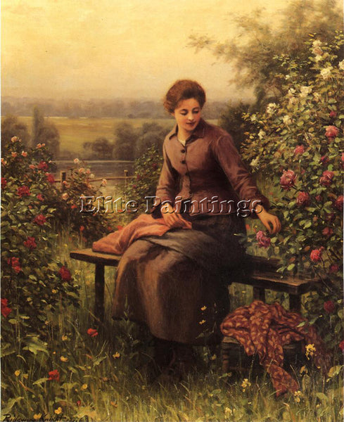 DANIEL RIDGWAY KNIGHT SEATED GIRL WITH FLOWERS ARTIST PAINTING REPRODUCTION OIL