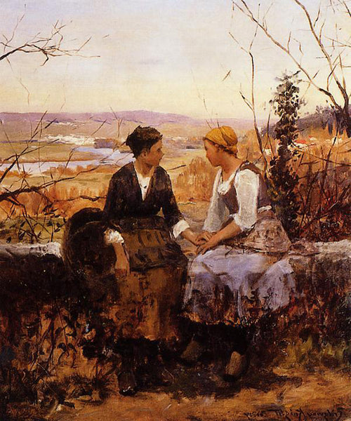 DANIEL RIDGWAY KNIGHT THE TWO FRIENDS ARTIST PAINTING REPRODUCTION HANDMADE OIL