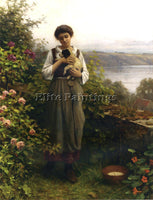 DANIEL RIDGWAY KNIGHT YOUNG GIRL HOLDING A PUPPY ARTIST PAINTING HANDMADE CANVAS
