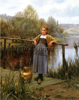 DANIEL RIDGWAY KNIGHT YOUNG GIRL BY A STREAM ARTIST PAINTING HANDMADE OIL CANVAS