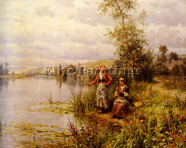 DANIEL RIDGWAY KNIGHT  LOUIS ASTON COUNTRY WOMEN AFTER FISHING SUMMER AFTERNOON