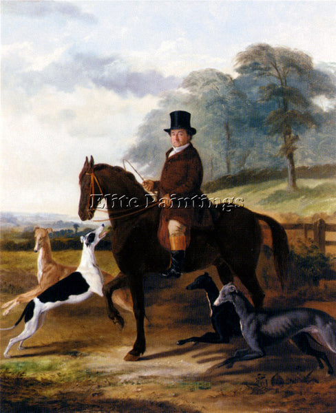 WILLIAM HENRY KNIGHT MR GILPIN ON HIS FAVORITE HACK WITH GREYHOUNDS PAINTING OIL