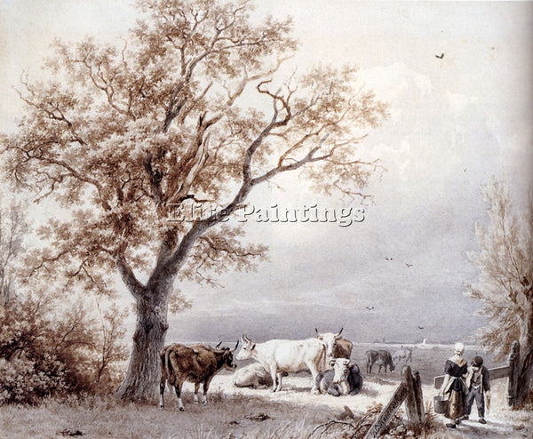 BAREND CORNELIS KOEKKOEK COWS IN A SUNLIT MEADOW ARTIST PAINTING HANDMADE CANVAS