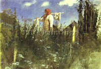 IVAN NIKOLAEVICH KRAMSKOY GIRL WITH WASHED LINEN ON THE YOKE ARTIST PAINTING OIL