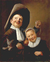JUDITH LEYSTER A BOY AND A GIRL WITH A CAT AND AN EEL ARTIST PAINTING HANDMADE