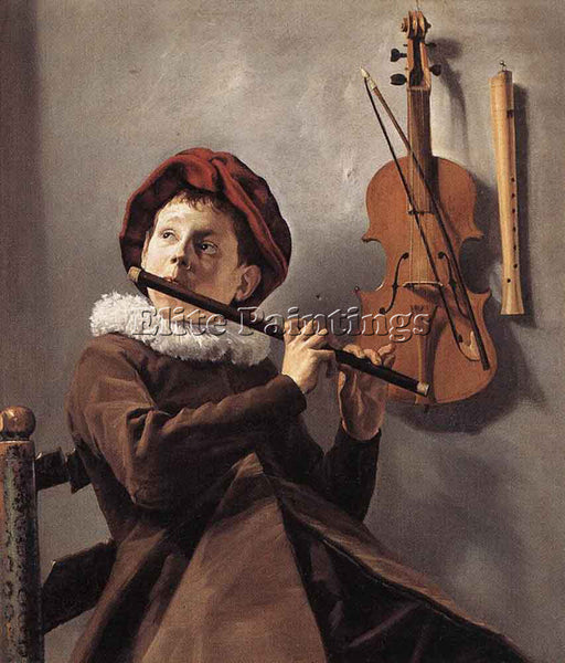 JUDITH LEYSTER YOUNG FLUTE PLAYER ARTIST PAINTING REPRODUCTION HANDMADE OIL DECO