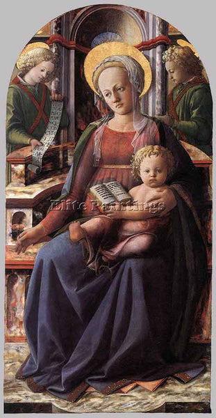 FRA FILIPPO LIPPI MADONNA AND CHILD ENTHRONED WITH TWO ANGELS PAINTING HANDMADE