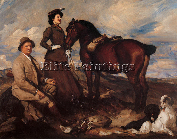 GEORGE LAMBERT MISS ALISON PRESTON AND JOHN PROCTOR ON MEARBECK MOOR OIL CANVAS