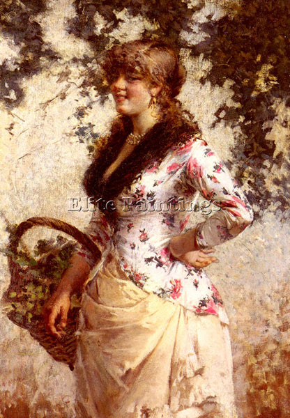 EGISTO LANCEROTTO A YOUNG WOMAN IN A VINEYARD ARTIST PAINTING REPRODUCTION OIL