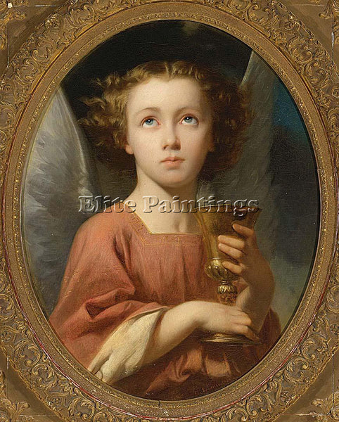 CHARLES ZACHARIE LANDELLE AN ANGEL HOLDING A CHALICE ARTIST PAINTING HANDMADE