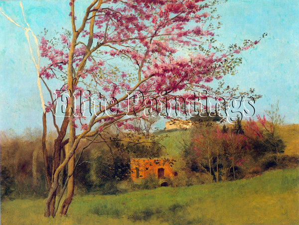 GODWARD LANDSCAPE BLOSSOMING RED ALMOND STUDY BY GODWARD ARTIST PAINTING CANVAS