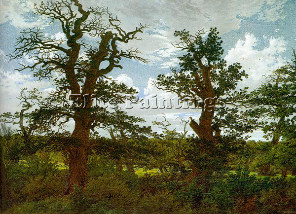 CASPAR DAVID FRIEDRICH LANDSCAPE WITH OAK TREES AND A HUNTER ARTIST PAINTING OIL