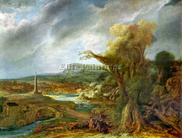 REMBRANDT LANDSCAPE WITH OBELISK ARTIST PAINTING REPRODUCTION HANDMADE OIL REPRO