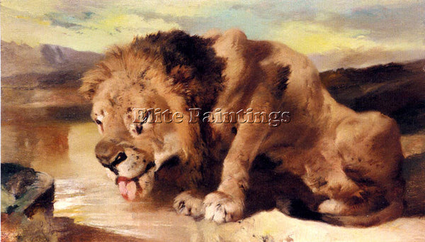 SIR EDWIN HENRY LANDSEER LION DRINKING AT A STREAM ARTIST PAINTING REPRODUCTION