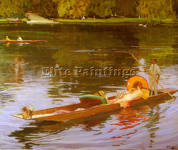 JOHN LAVERY BOATING ON THE THAMES ARTIST PAINTING REPRODUCTION HANDMADE OIL DECO