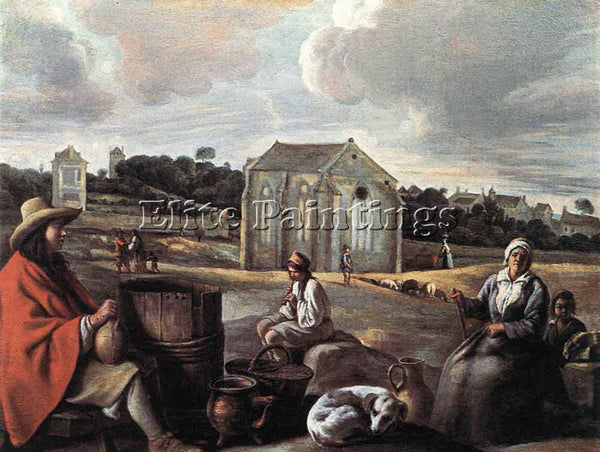 LOUIS LE NAIN LANDSCAPE WITH PEASANTS AND A CHAPEL ARTIST PAINTING REPRODUCTION