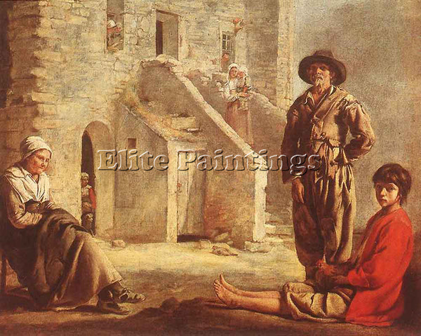 LOUIS LE NAIN PEASANTS AT THEIR COTTAGE DOOR ARTIST PAINTING HANDMADE OIL CANVAS