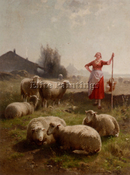 BELGIAN LEEMPUTTEN CORNELIS VAN A SHEPHERDESS AND HER FLOCK ARTIST PAINTING OIL