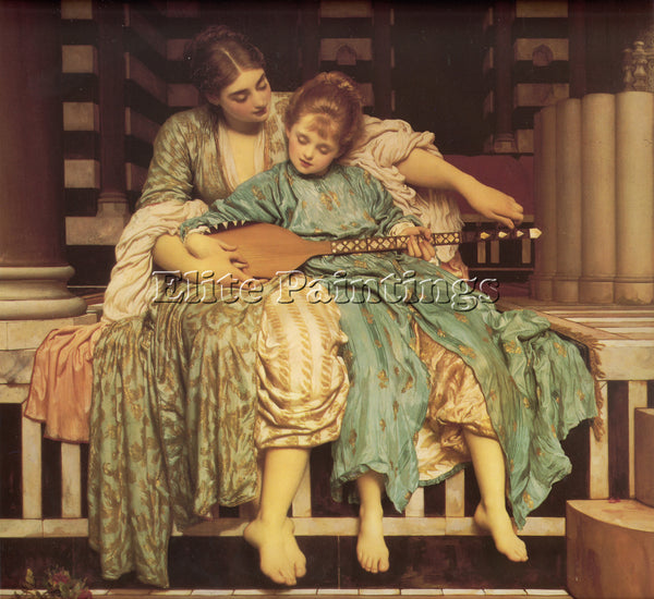 LEIGHTON FREDERIC MUSIC LESSON 1884 ARTIST PAINTING REPRODUCTION HANDMADE OIL