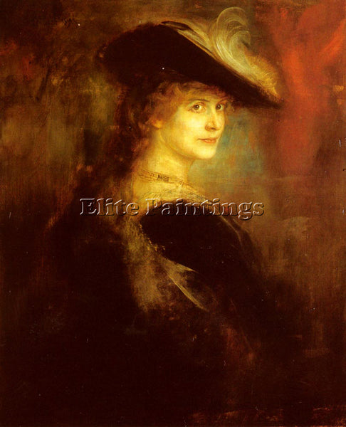FRANZ VON LENBACH PORTRAIT OF AN ELEGANT LADY IN RUBENESQUE COSTUME PAINTING OIL