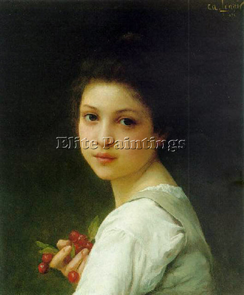 CHARLES AMABLE LENOIR PORTRAIT OF A YOUNG GIRL WITH CHERRIES ARTIST PAINTING OIL