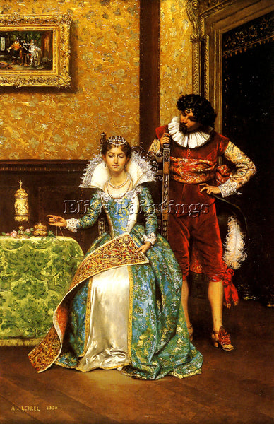 ADOLPHE ALEXANDRE LESREL THE ATTENTIVE COURTIER ARTIST PAINTING REPRODUCTION OIL