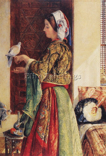 JOHN FREDERICK LEWIS GIRL WITH TWO CAGED DOVES ARTIST PAINTING REPRODUCTION OIL