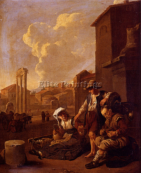 JOHANNES LINGELBACH PEASANT FAMILY HAVING BREAD AND WINE ARTIST PAINTING CANVAS